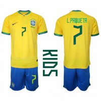 Dječji Nogometni Dres Brazil Lucas Paqueta #7 Domaci SP 2022 Kratak Rukav (+ Kratke hlače)